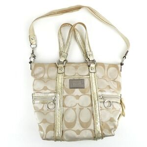 Coach Poppy Signature Light Khaki Gold Shoulder Bag 13843